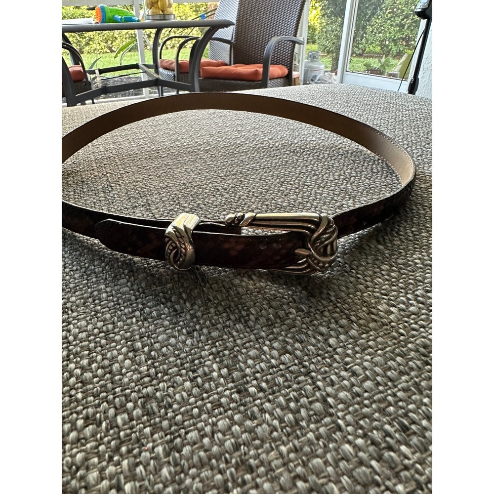 Brighton Snake‎ Embossed Leather Belt Silver Western Buckle Women's S EUC